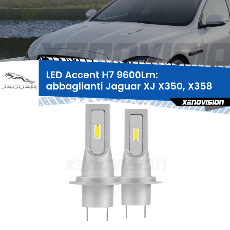 <strong>Kit LED Abbaglianti per Jaguar XJ</strong> X350, X358 2003 -2009.</strong> Coppia lampade <strong>H7</strong> senza ventola e ultracompatte per installazioni in fari senza spazi.