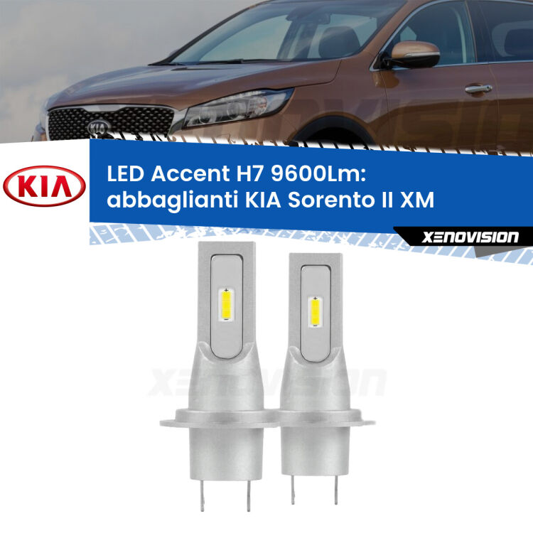 <strong>Kit LED Abbaglianti per KIA Sorento II</strong> XM 2013 -2014.</strong> Coppia lampade <strong>H7</strong> senza ventola e ultracompatte per installazioni in fari senza spazi.