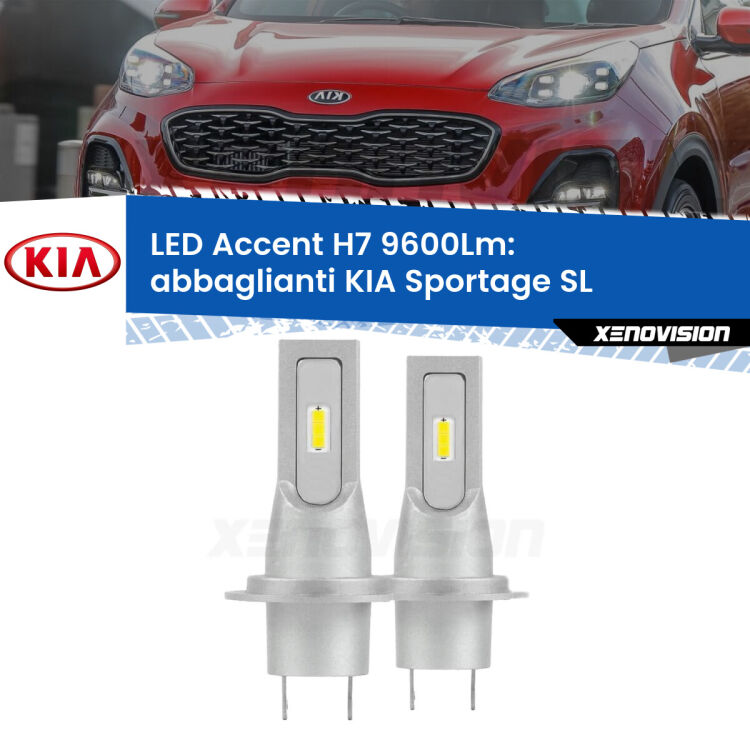 <strong>Kit LED Abbaglianti per KIA Sportage</strong> SL 2010 -2014.</strong> Coppia lampade <strong>H7</strong> senza ventola e ultracompatte per installazioni in fari senza spazi.