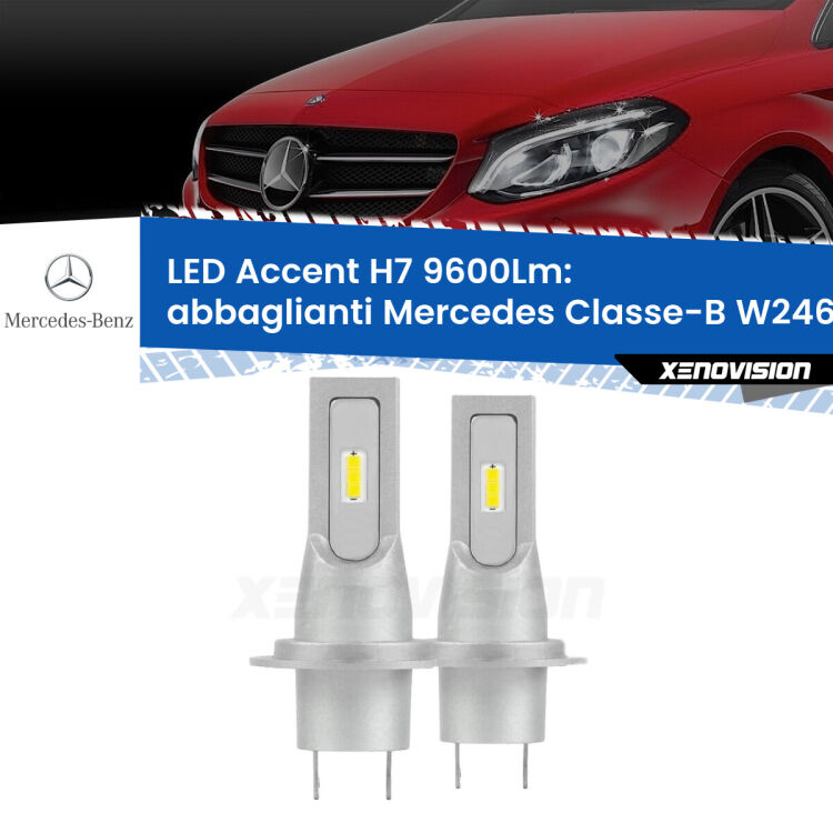 <strong>Kit LED Abbaglianti per Mercedes Classe-B</strong> W246, W242 2011 -2018.</strong> Coppia lampade <strong>H7</strong> senza ventola e ultracompatte per installazioni in fari senza spazi.