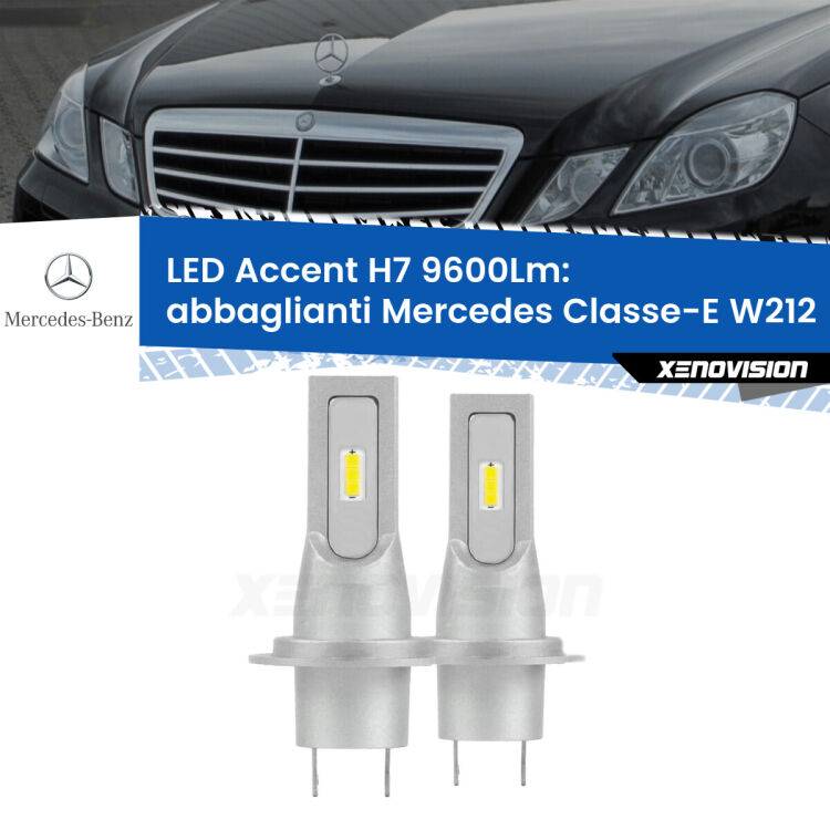 <strong>Kit LED Abbaglianti per Mercedes Classe-E</strong> W212 2009 -2016.</strong> Coppia lampade <strong>H7</strong> senza ventola e ultracompatte per installazioni in fari senza spazi.