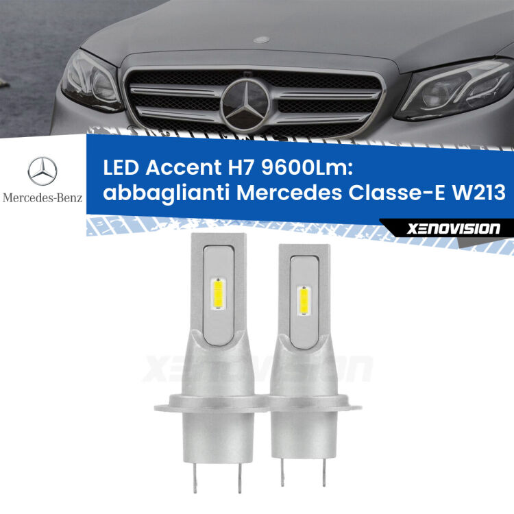 <strong>Kit LED Abbaglianti per Mercedes Classe-E</strong> W213 2016 -2018.</strong> Coppia lampade <strong>H7</strong> senza ventola e ultracompatte per installazioni in fari senza spazi.