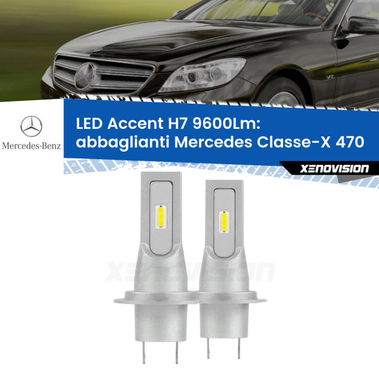 <strong>Kit LED Abbaglianti per Mercedes Classe-X</strong> 470 2017 in poi.</strong> Coppia lampade <strong>H7</strong> senza ventola e ultracompatte per installazioni in fari senza spazi.