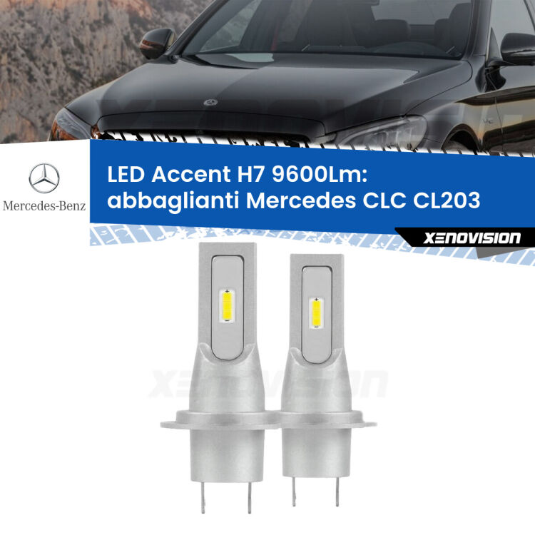 <strong>Kit LED Abbaglianti per Mercedes CLC</strong> CL203 2008 -2011.</strong> Coppia lampade <strong>H7</strong> senza ventola e ultracompatte per installazioni in fari senza spazi.