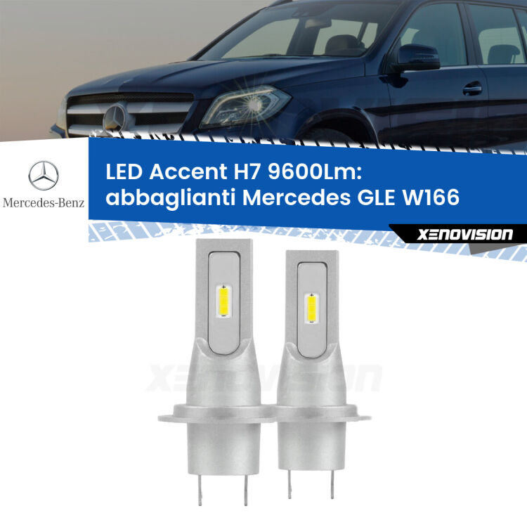 <strong>Kit LED Abbaglianti per Mercedes GLE</strong> W166 2015 -2018.</strong> Coppia lampade <strong>H7</strong> senza ventola e ultracompatte per installazioni in fari senza spazi.