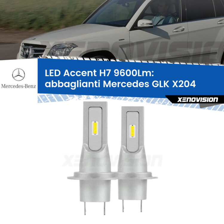 <strong>Kit LED Abbaglianti per Mercedes GLK</strong> X204 2008 -2012.</strong> Coppia lampade <strong>H7</strong> senza ventola e ultracompatte per installazioni in fari senza spazi.