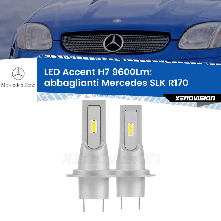 <strong>Kit LED Abbaglianti per Mercedes SLK</strong> R170 1996 -2004.</strong> Coppia lampade <strong>H7</strong> senza ventola e ultracompatte per installazioni in fari senza spazi.