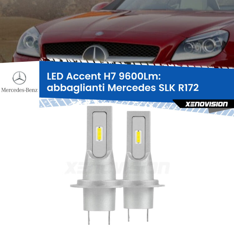 <strong>Kit LED Abbaglianti per Mercedes SLK</strong> R172 2011 in poi.</strong> Coppia lampade <strong>H7</strong> senza ventola e ultracompatte per installazioni in fari senza spazi.