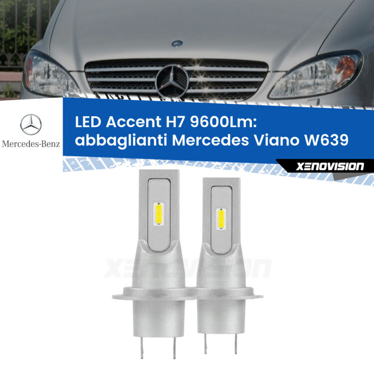 <strong>Kit LED Abbaglianti per Mercedes Viano</strong> W639 2003 -2007.</strong> Coppia lampade <strong>H7</strong> senza ventola e ultracompatte per installazioni in fari senza spazi.