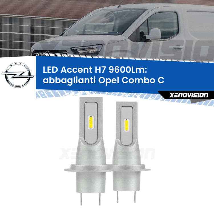 <strong>Kit LED Abbaglianti per Opel Combo C</strong>  2001 -2004.</strong> Coppia lampade <strong>H7</strong> senza ventola e ultracompatte per installazioni in fari senza spazi.