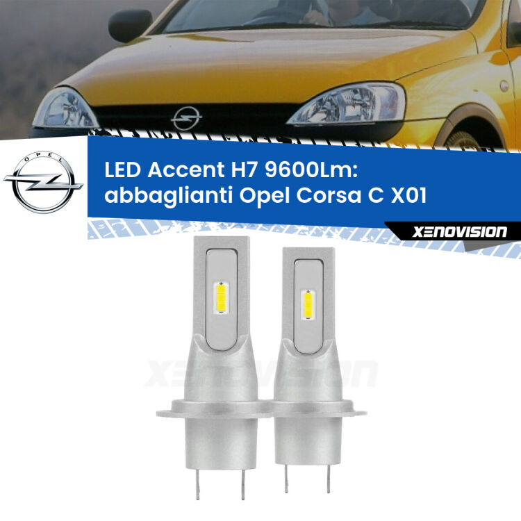 <strong>Kit LED Abbaglianti per Opel Corsa C</strong> X01 con fari Bosch.</strong> Coppia lampade <strong>H7</strong> senza ventola e ultracompatte per installazioni in fari senza spazi.