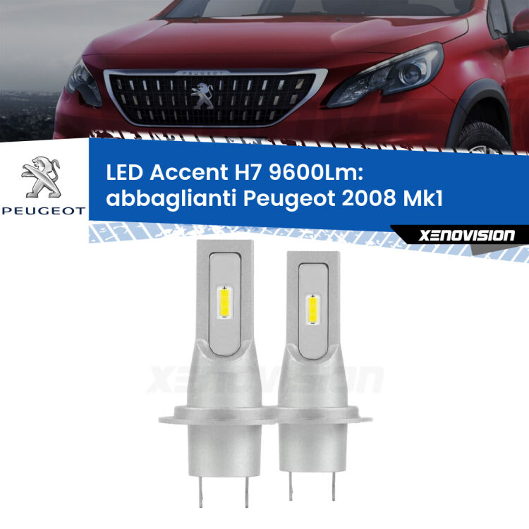 <strong>Kit LED Abbaglianti per Peugeot 2008</strong> Mk1 2013-2018.</strong> Coppia lampade <strong>H7</strong> senza ventola e ultracompatte per installazioni in fari senza spazi.