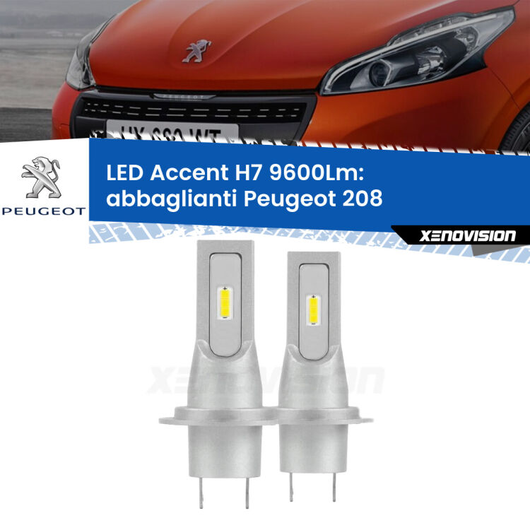 <strong>Kit LED Abbaglianti per Peugeot 208</strong>  2012 -2018.</strong> Coppia lampade <strong>H7</strong> senza ventola e ultracompatte per installazioni in fari senza spazi.