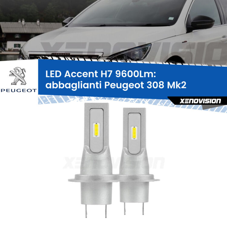 <strong>Kit LED Abbaglianti per Peugeot 308</strong> Mk2 restyling.</strong> Coppia lampade <strong>H7</strong> senza ventola e ultracompatte per installazioni in fari senza spazi.