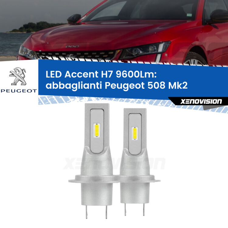 <strong>Kit LED Abbaglianti per Peugeot 508</strong> Mk2 2018 in poi.</strong> Coppia lampade <strong>H7</strong> senza ventola e ultracompatte per installazioni in fari senza spazi.