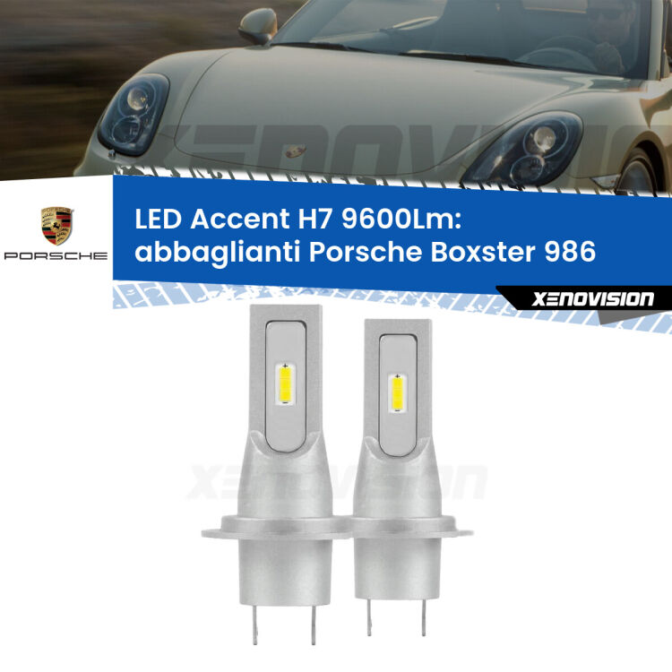 <strong>Kit LED Abbaglianti per Porsche Boxster</strong> 986 1996 -2004.</strong> Coppia lampade <strong>H7</strong> senza ventola e ultracompatte per installazioni in fari senza spazi.