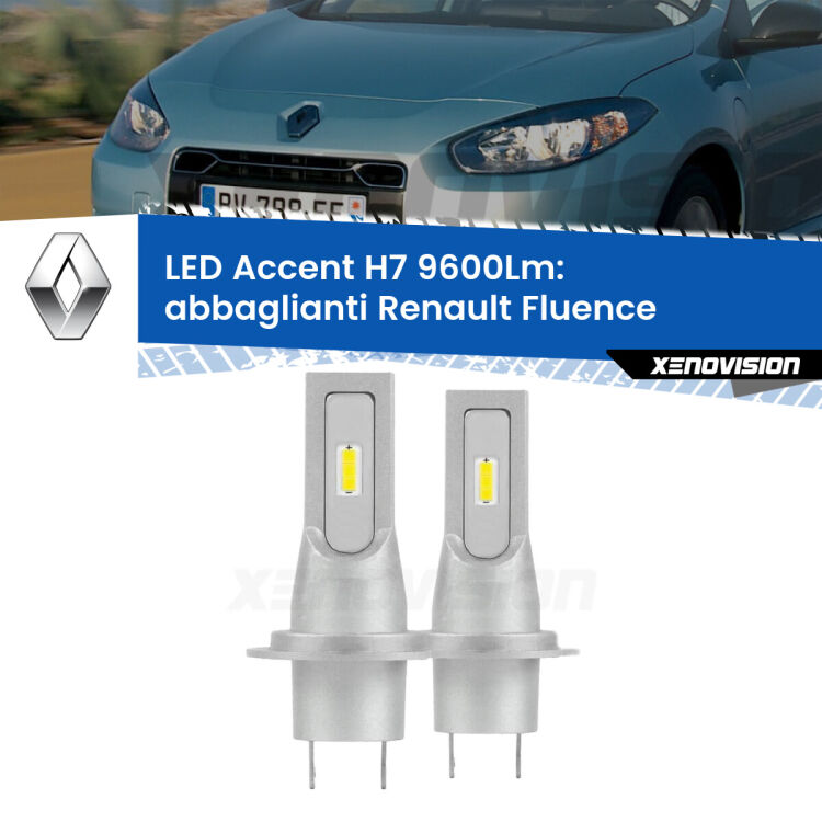 <strong>Kit LED Abbaglianti per Renault Fluence</strong>  2010 -2015.</strong> Coppia lampade <strong>H7</strong> senza ventola e ultracompatte per installazioni in fari senza spazi.