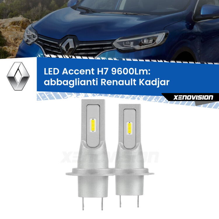 <strong>Kit LED Abbaglianti per Renault Kadjar</strong>  2015 -2022.</strong> Coppia lampade <strong>H7</strong> senza ventola e ultracompatte per installazioni in fari senza spazi.