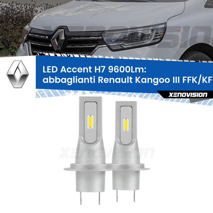 <strong>Kit LED Abbaglianti per Renault Kangoo III</strong> FFK/KFK 2021 in poi.</strong> Coppia lampade <strong>H7</strong> senza ventola e ultracompatte per installazioni in fari senza spazi.