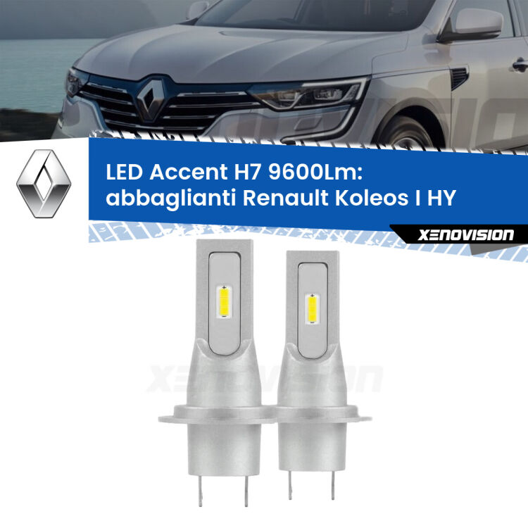 <strong>Kit LED Abbaglianti per Renault Koleos I</strong> HY 2006 -2015.</strong> Coppia lampade <strong>H7</strong> senza ventola e ultracompatte per installazioni in fari senza spazi.