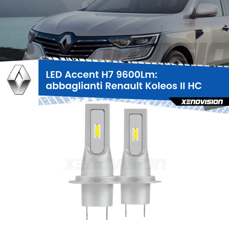 <strong>Kit LED Abbaglianti per Renault Koleos II</strong> HC 2016 in poi.</strong> Coppia lampade <strong>H7</strong> senza ventola e ultracompatte per installazioni in fari senza spazi.