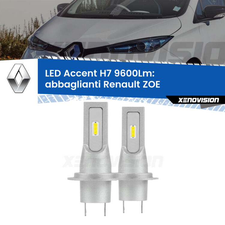 <strong>Kit LED Abbaglianti per Renault ZOE</strong>  2012 in poi.</strong> Coppia lampade <strong>H7</strong> senza ventola e ultracompatte per installazioni in fari senza spazi.