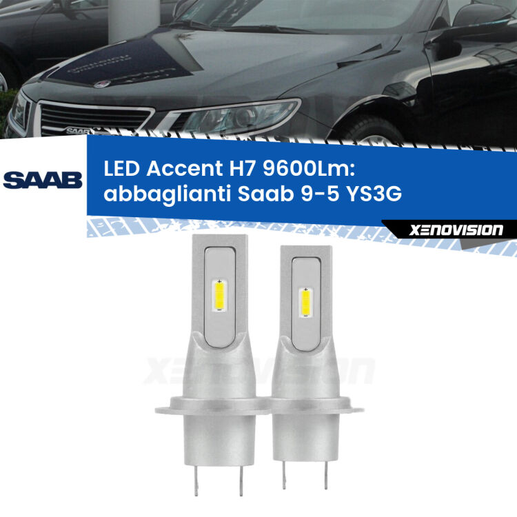 <strong>Kit LED Abbaglianti per Saab 9-5</strong> YS3G Full-beam spotlight con fari Bi-Xenon.</strong> Coppia lampade <strong>H7</strong> senza ventola e ultracompatte per installazioni in fari senza spazi.