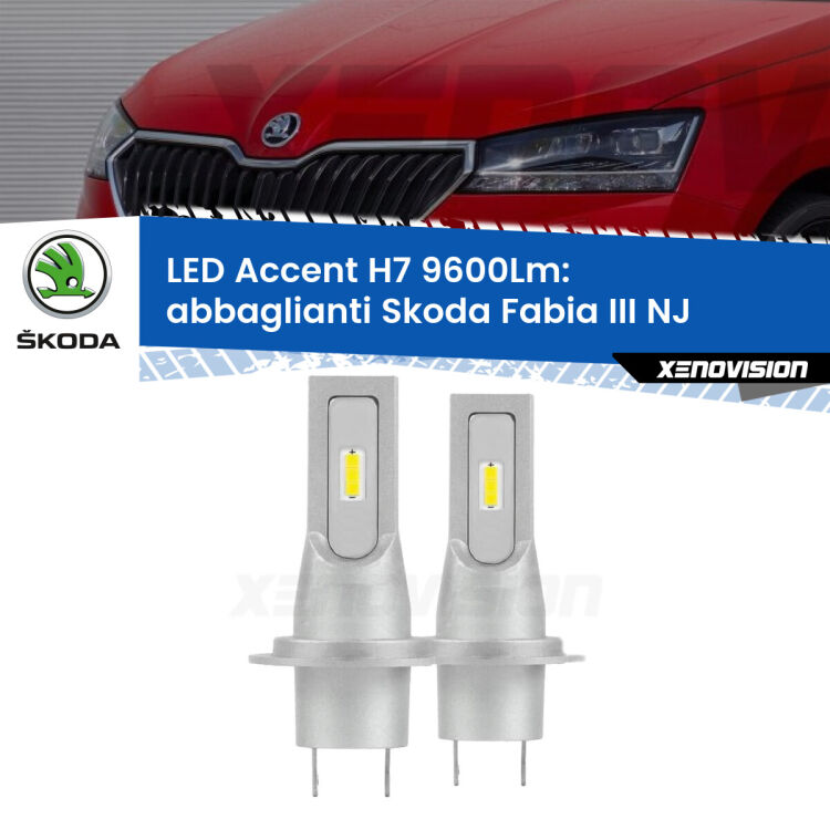 <strong>Kit LED Abbaglianti per Skoda Fabia III</strong> NJ a parabola doppia.</strong> Coppia lampade <strong>H7</strong> senza ventola e ultracompatte per installazioni in fari senza spazi.