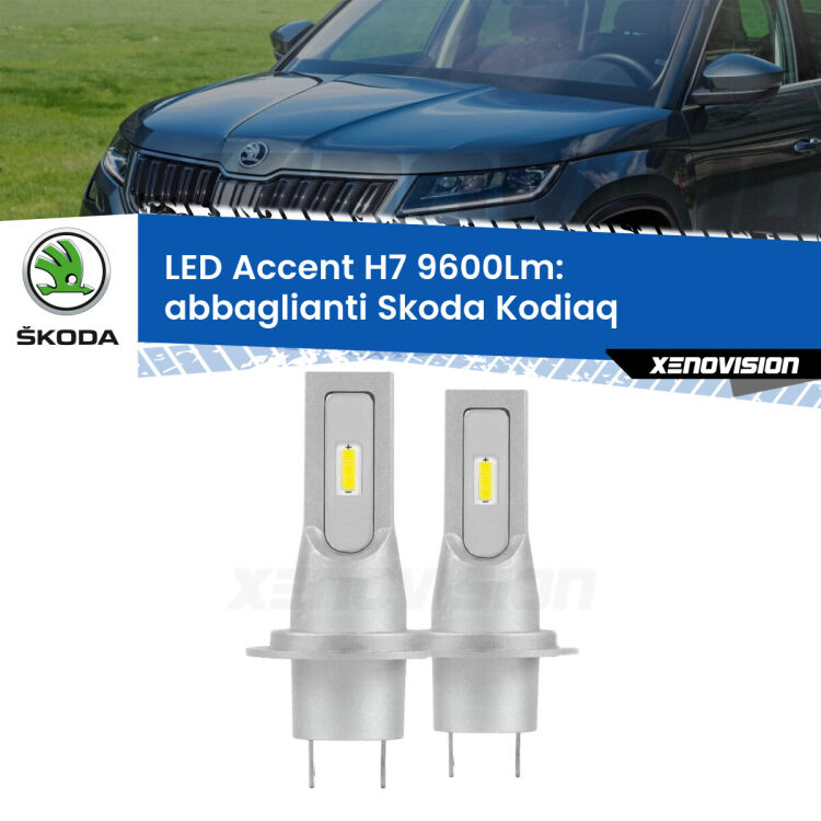 <strong>Kit LED Abbaglianti per Skoda Kodiaq</strong>  2016 in poi.</strong> Coppia lampade <strong>H7</strong> senza ventola e ultracompatte per installazioni in fari senza spazi.