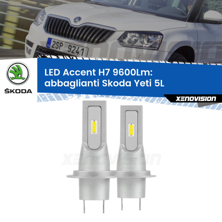 <strong>Kit LED Abbaglianti per Skoda Yeti</strong> 5L 2009 -2017.</strong> Coppia lampade <strong>H7</strong> senza ventola e ultracompatte per installazioni in fari senza spazi.