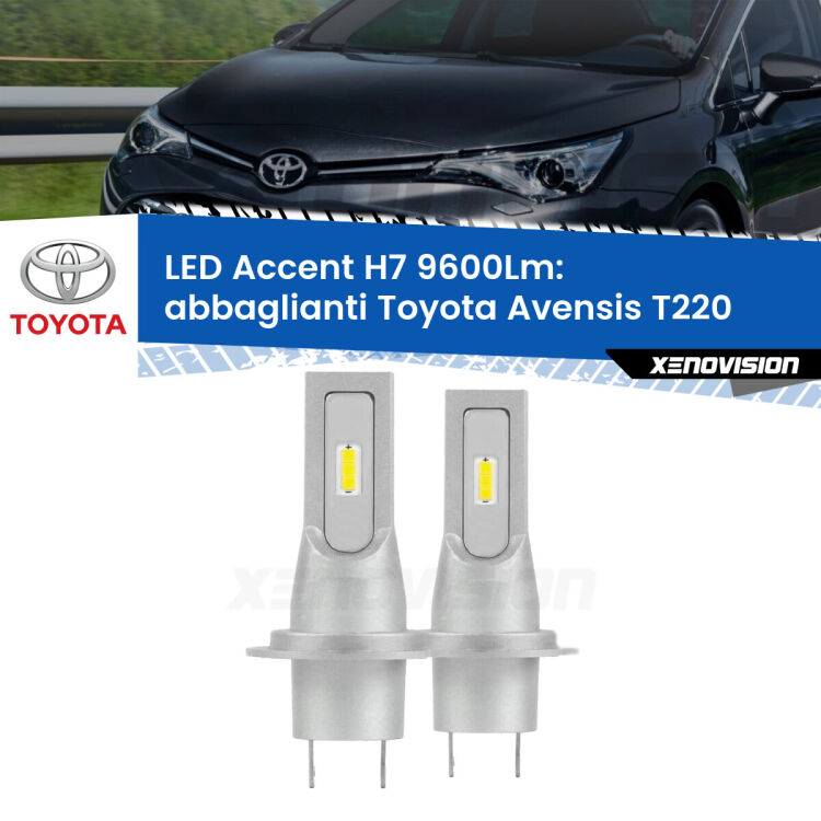 <strong>Kit LED Abbaglianti per Toyota Avensis</strong> T220 1997 -2003.</strong> Coppia lampade <strong>H7</strong> senza ventola e ultracompatte per installazioni in fari senza spazi.