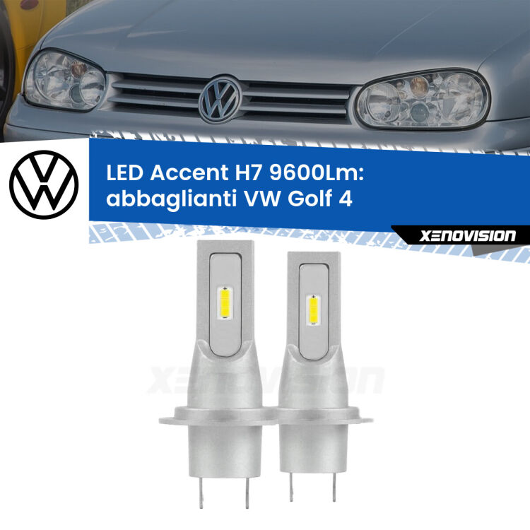 <strong>Kit LED Abbaglianti per VW Golf 4</strong>  con fari Xenon.</strong> Coppia lampade <strong>H7</strong> senza ventola e ultracompatte per installazioni in fari senza spazi.