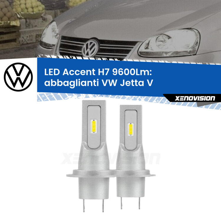 <strong>Kit LED Abbaglianti per VW Jetta</strong> V 2005-2010.</strong> Coppia lampade <strong>H7</strong> senza ventola e ultracompatte per installazioni in fari senza spazi.