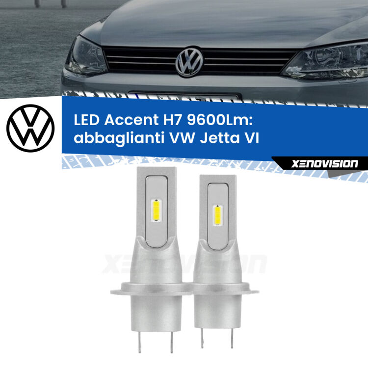 <strong>Kit LED Abbaglianti per VW Jetta</strong> VI 2010-2017.</strong> Coppia lampade <strong>H7</strong> senza ventola e ultracompatte per installazioni in fari senza spazi.