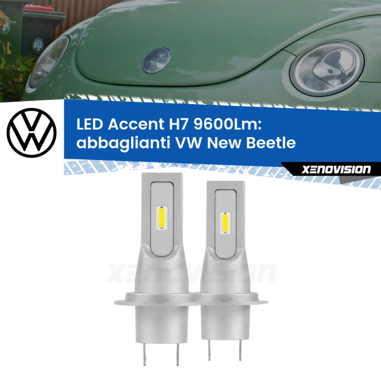 <strong>Kit LED Abbaglianti per VW New Beetle</strong>  2005 -2010.</strong> Coppia lampade <strong>H7</strong> senza ventola e ultracompatte per installazioni in fari senza spazi.