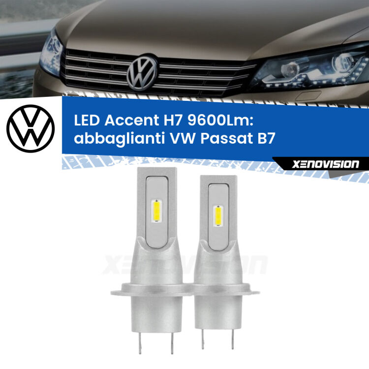 <strong>Kit LED Abbaglianti per VW Passat</strong> B7 2010 -2014.</strong> Coppia lampade <strong>H7</strong> senza ventola e ultracompatte per installazioni in fari senza spazi.