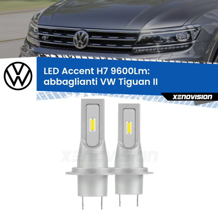 <strong>Kit LED Abbaglianti per VW Tiguan</strong> II 2020 in poi.</strong> Coppia lampade <strong>H7</strong> senza ventola e ultracompatte per installazioni in fari senza spazi.