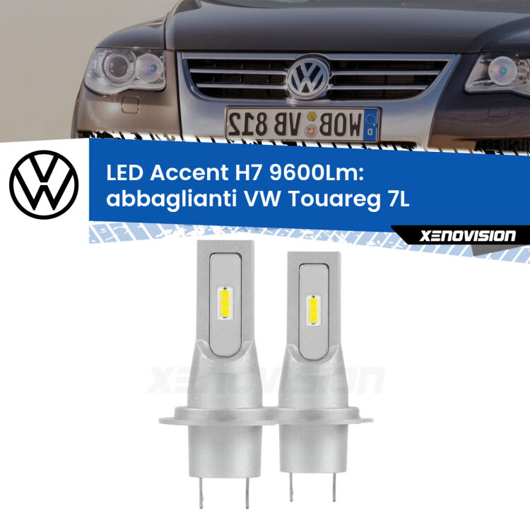 <strong>Kit LED Abbaglianti per VW Touareg</strong> 7L Full-beam spotlight con fari Bi-Xenon.</strong> Coppia lampade <strong>H7</strong> senza ventola e ultracompatte per installazioni in fari senza spazi.