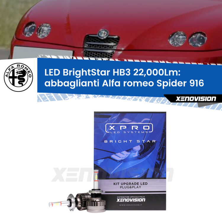 <strong>Kit LED abbaglianti per Alfa romeo Spider</strong> 916 1995 -2005. </strong>Due lampade Canbus HB3 Brightstar da 22,000 Lumen. Qualità Massima.