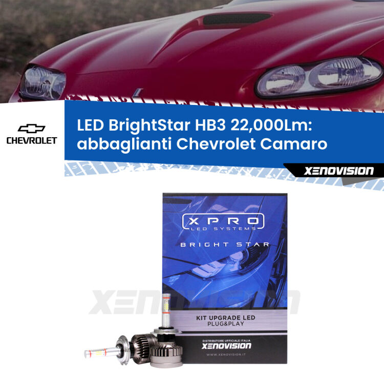 <strong>Kit LED abbaglianti per Chevrolet Camaro</strong>  1998 -2002. </strong>Due lampade Canbus HB3 Brightstar da 22,000 Lumen. Qualità Massima.