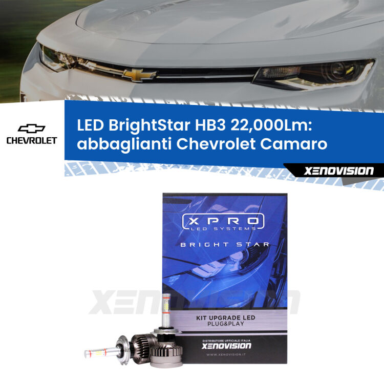 <strong>Kit LED abbaglianti per Chevrolet Camaro</strong>  2015 in poi. </strong>Due lampade Canbus HB3 Brightstar da 22,000 Lumen. Qualità Massima.