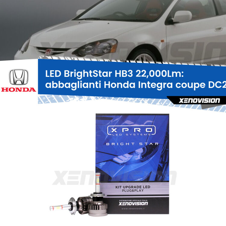 <strong>Kit LED abbaglianti per Honda Integra coupe</strong> DC2, DC4 1997 -2001. </strong>Due lampade Canbus HB3 Brightstar da 22,000 Lumen. Qualità Massima.