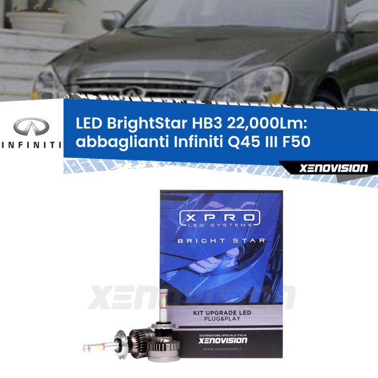 <strong>Kit LED abbaglianti per Infiniti Q45 III</strong> F50 2001 -2006. </strong>Due lampade Canbus HB3 Brightstar da 22,000 Lumen. Qualità Massima.