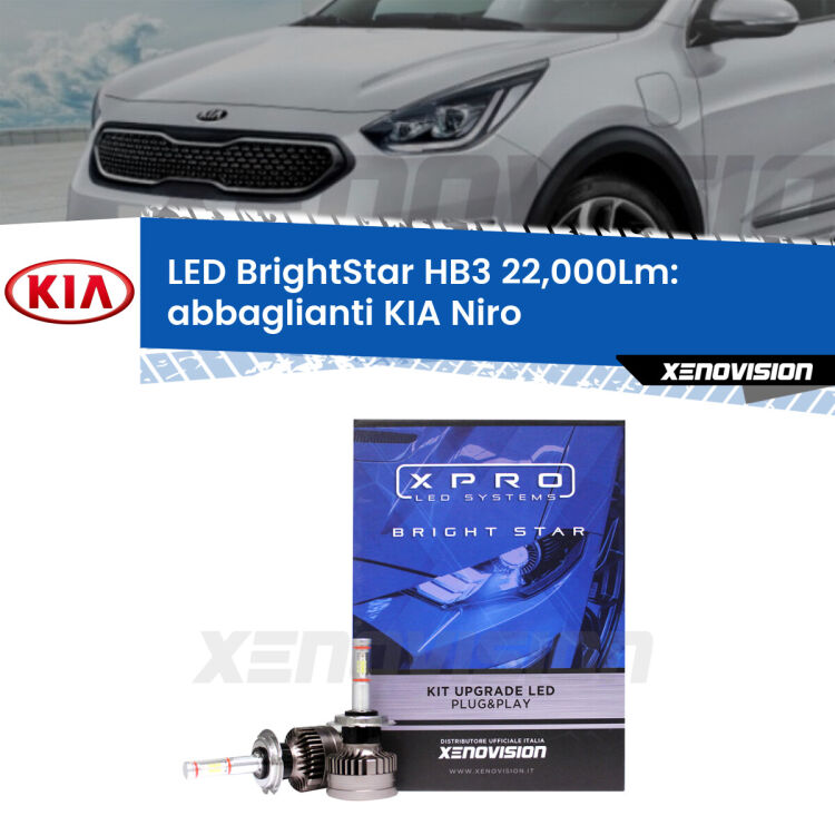 <strong>Kit LED abbaglianti per KIA Niro</strong>  in poi. </strong>Due lampade Canbus HB3 Brightstar da 22,000 Lumen. Qualità Massima.