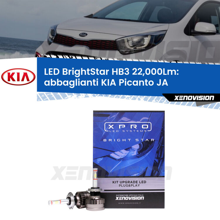 <strong>Kit LED abbaglianti per KIA Picanto</strong> JA 2017 in poi. </strong>Due lampade Canbus HB3 Brightstar da 22,000 Lumen. Qualità Massima.