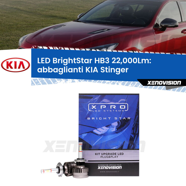 <strong>Kit LED abbaglianti per KIA Stinger</strong>  2017 in poi. </strong>Due lampade Canbus HB3 Brightstar da 22,000 Lumen. Qualità Massima.