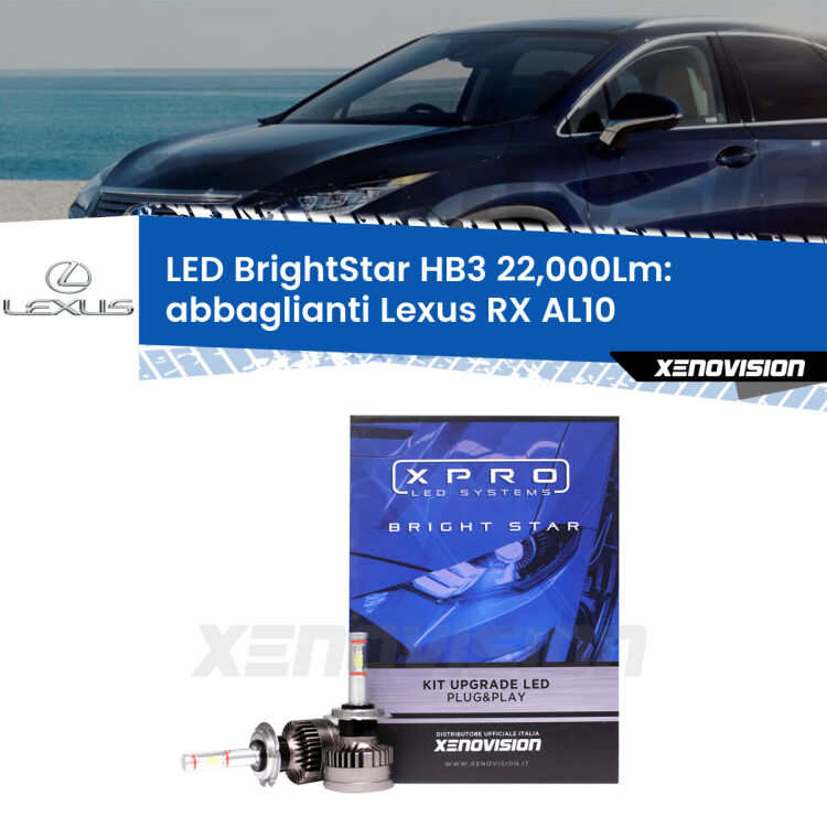 <strong>Kit LED abbaglianti per Lexus RX</strong> AL10 2008 -2015. </strong>Due lampade Canbus HB3 Brightstar da 22,000 Lumen. Qualità Massima.