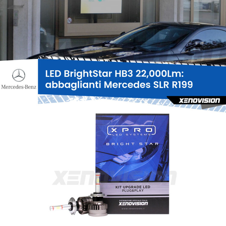 <strong>Kit LED abbaglianti per Mercedes SLR</strong> R199 2004 in poi. </strong>Due lampade Canbus HB3 Brightstar da 22,000 Lumen. Qualità Massima.