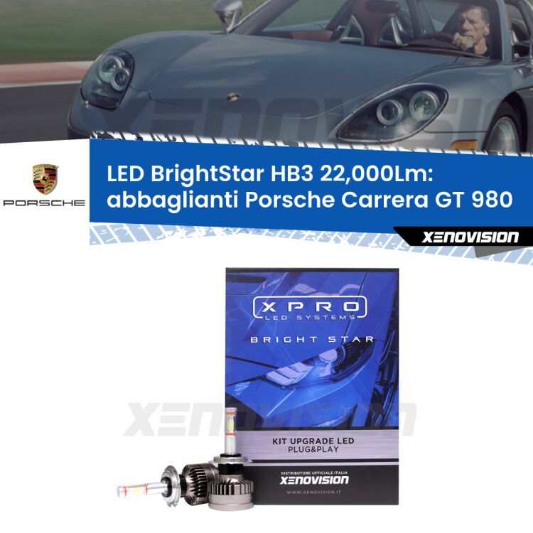 <strong>Kit LED abbaglianti per Porsche Carrera GT</strong> 980 2003 -2006. </strong>Due lampade Canbus HB3 Brightstar da 22,000 Lumen. Qualità Massima.