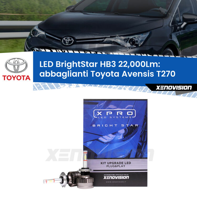 <strong>Kit LED abbaglianti per Toyota Avensis</strong> T270 2009 -2015. </strong>Due lampade Canbus HB3 Brightstar da 22,000 Lumen. Qualità Massima.